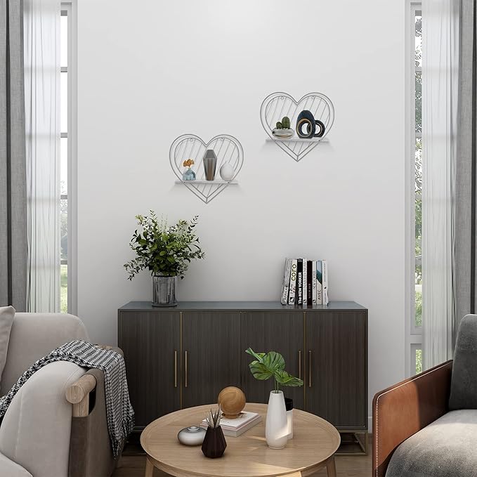 Afuly Wall Shelf Metal Grey Floating Shelves Heart Design Small Shelf Storage Rack Modern Romantic Farmhouse Style Cute Fancy Unique Nursery Room Bathroom Bedroom Wall Decor