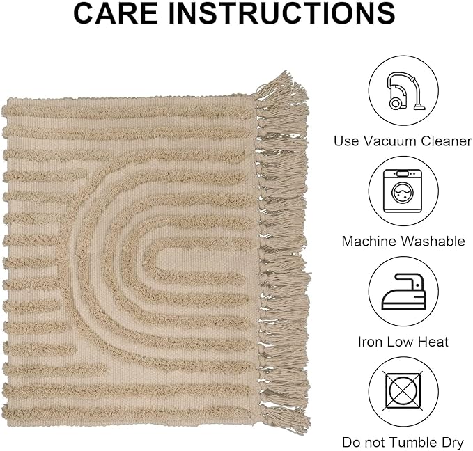 LEEVAN Boho Runner Rug 2'x6' Washable Rug Runners for Hallway Khaki, Durable Kitchen Rugs Tufted Cotton Bedroom Floor Carpet with Tassels Handmade Farmhouse Accent Rug Bohemian Living Room Rugs