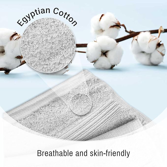 Superior Egyptian Cotton 8-Piece Hand Towel Set, Towel Basics For Quick Dry, Absorbent Small Towels, Facial, Spa, Kitchen, Bathroom Essentials, Apartment, Guest Bath, Soft, Washcloth, Silver