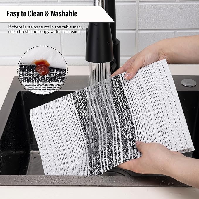 Winknowl Placemats, Set of 4 Heat Resistant Stain Resistant Woven Vinyl Insulation Place mats, Durable Washable Elegant Table Mats for Dining (White)