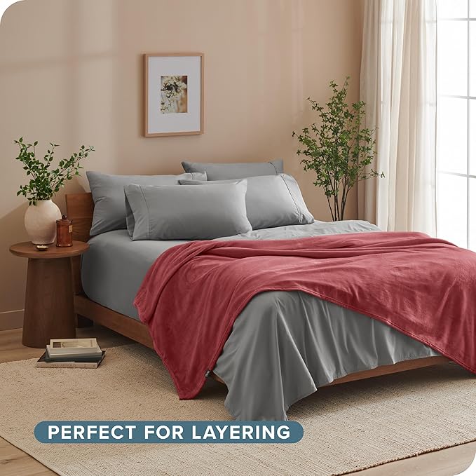 Bare Home Fleece Blanket - Twin/Twin Extra Long - Ultra-Soft Lightweight for Bed, Sofa, and Couch - Luxury Microplush - Cozy Warm Blanket (Twin/Twin XL, Rosewood)