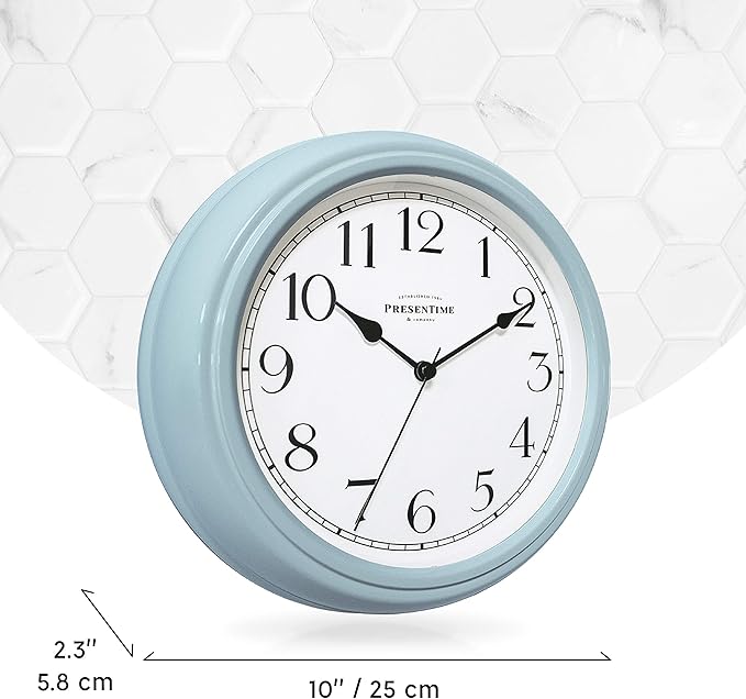 Presentime & Co Chic Home Collection 10" Molly Clock, Silent No Ticking, Blue Color. Modern Decorative Wall Clock for Kitchen, Kid's Room, Bathroom, Bedroom, and Office