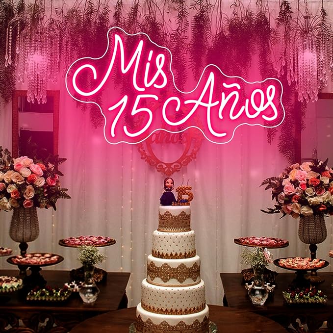 Mis 15 Años Neon Sign for Wall Decor, 15th Birthday Party Led Neon Light, USB Powered with Dimmer Switch Neon Lights for Mis Quince Party Decor,Sweet 15 Quinceanera Party Sign,Gifts for Lover