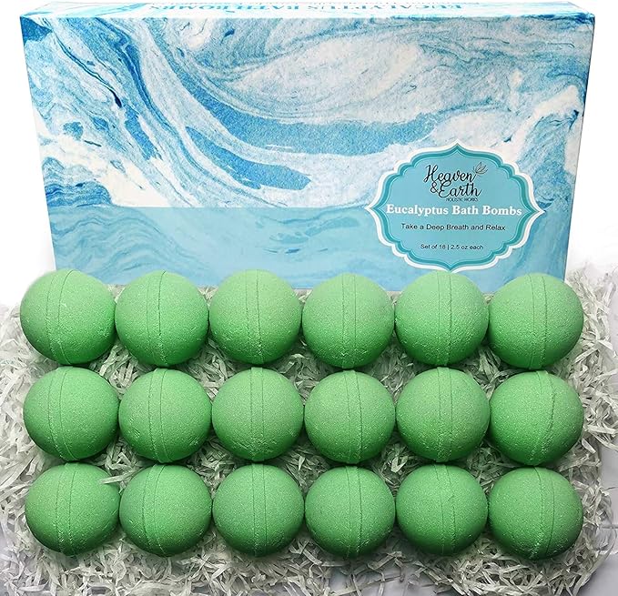 Bath Bomb Gift Sets for Men. 18 Therapeutic Spearmint Eucalyptus Bath Bombs for Sore Muscles. Best Mens Bath Bomb Gift Box for Him & Her