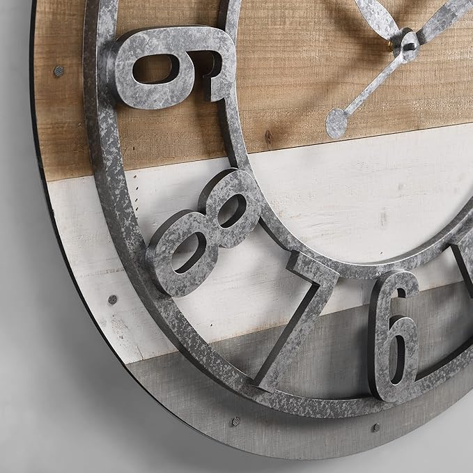 FirsTime & Co. Multicolor Shabby Planks Wall Clock, Large Vintage Decor for Living Room, Home Office, Round, Wood, Farmhouse, 27 inches