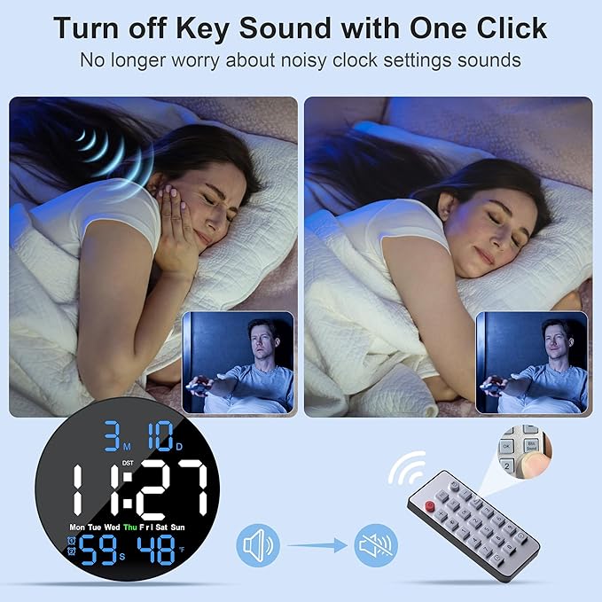 Digital Wall Clock, 10 in Wall Clock with Large LED Display Seconds Display One Button DST Muteable Button Auto Brightness, Large Digital Wall Clock for Living Room, Classroom, Bedroom, Office