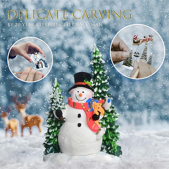Christmas Snow Globes, 9.37" Snowman and Christmas Tree Glitter Water Lantern with 8 Songs, 6H Timer Battery & USB Powered Music Box for Christmas Decorations Indoor