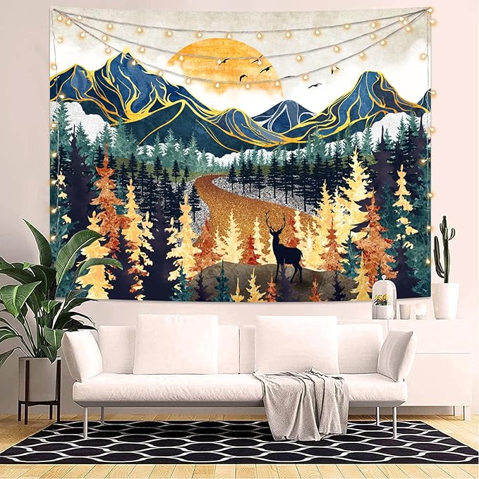 Kanuyee Boho Mountain Tapestry Sunset Landscape Wall Tapestry, Nature tapestries for Bedroom Ceiling Tapestries Wall Hanging for Bedroom Living Room Wall Decor Mountain-2 44"x60"