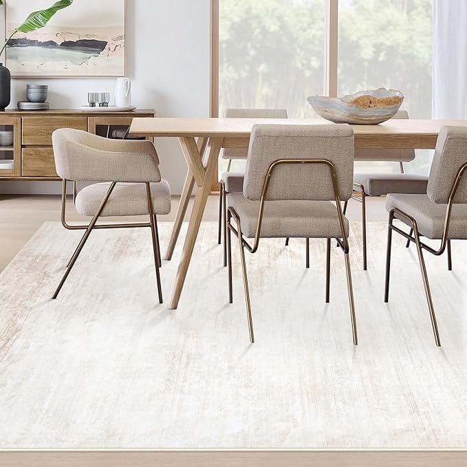 Area Rugs 8x10 Living Room: Washable Rug Modern Abstract Large Rug Soft Non Slip Neutral Rug Stain Resistant Indoor Carpet for Bedroom Kitchen Dining Room Table Nursery Home Office Rugs(Beige,8'x10')