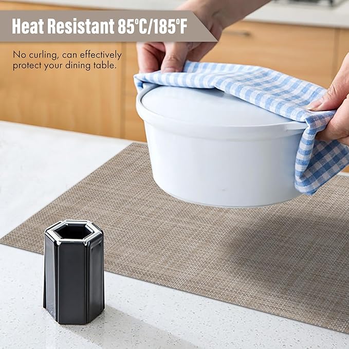 Winknowl Placemats Set of 6 Woven Vinyl Insulation Indoor Place mats for Dining Table, Washable Durable PVC Table Mats (Caramel)