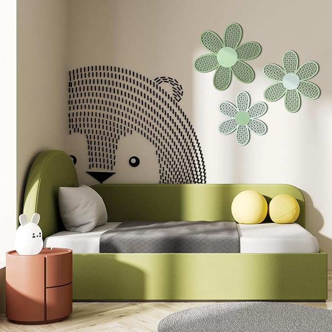 Maitys 3 Pieces Boho Daisy Wall Decor Natural Rattan Flower Wall Hanging Art Wooden Boho Art Nursery Flowers Farmhouse Hanging Decor for Home Office Nursery(Gradient Sage Green)