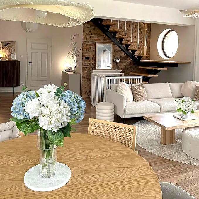 Hydrangea Artificial Flowers, Ivory White Lifelike Latex Silk Real Touch Faux Hydrangea Flowers, Artificial Hydrangeas Bouquet for Wedding Centerpieces Tables Party Home