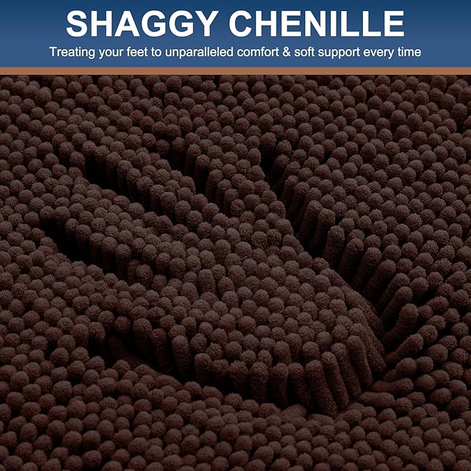 Smiry Luxury Chenille Bathroom Rugs 48x32, Extra Soft and Absorbent Shaggy Bath Mat, Machine Washable, Non-Slip Plush Carpet Runner for Tub, Shower, and Floor, Home Decor Accessories, Brown