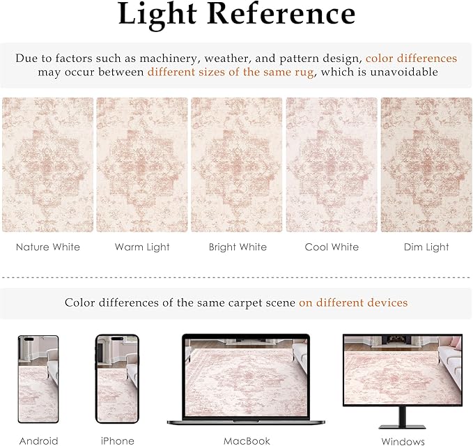Area Rug 5x7 Washable Pink Rug Vintage Boho Medallion Large Distressed Retro Carpet for Living Room Non Slip Indoor Low Pile Small Soft Bedroom Dining Room Home Office