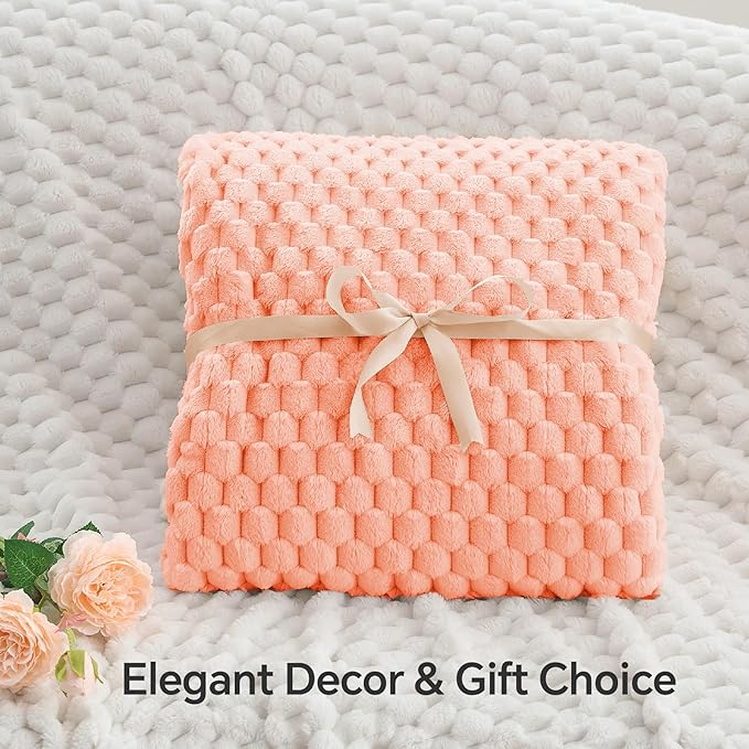 BEDELITE Fleece Throw Blanket for Couch & Bed - 3D Jacquard Decorative Peach Pink Blanket, Super Soft and Cozy Warm Fuzzy Blanket All Seasons Suitable, 108x90Inches