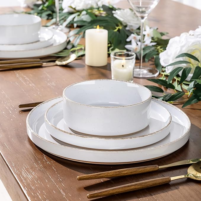 AmorArc Ceramic Dinnerware Sets for 6, 18 Pieces Handpainted Plates and Bowls Set with Rustic Terracotta Underside, Scratch Resistant Stoneware Dishes Set, Dishwasher & Microwave Safe