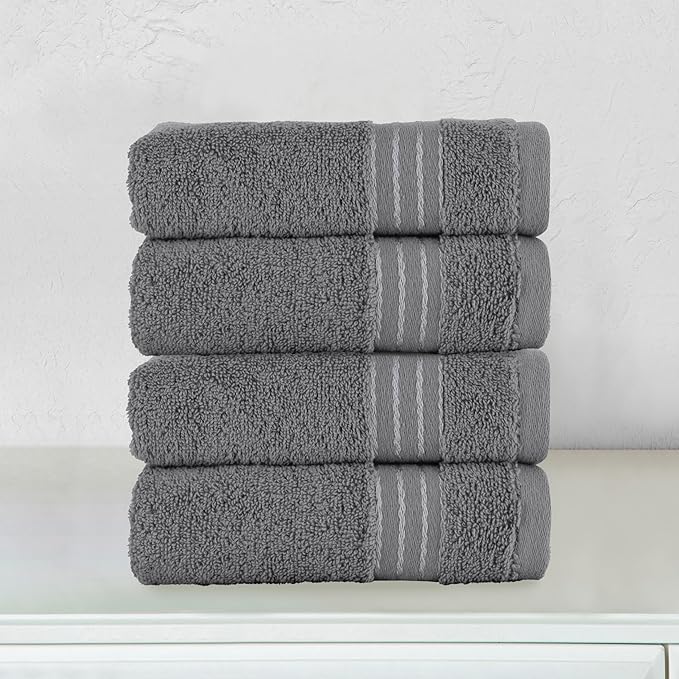 Elegant Comfort Premium Turkish Cotton 4 Pack Hand Towel Set - 16 x 28 inch, Luxurious Hotel Spa Quality 100% Turkish Cotton 4PC Hand Towel Set - Highly Absorbent - Soft Bathroom Towels, Gray