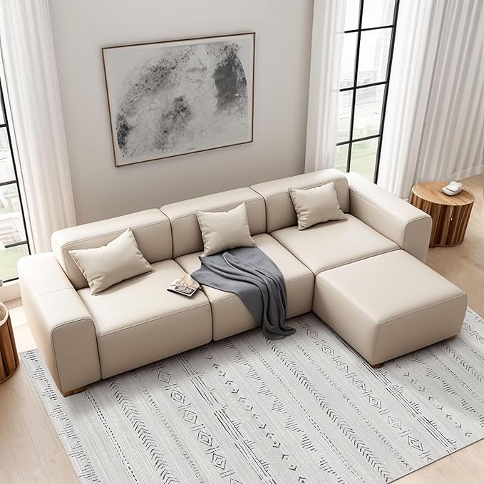 Deerly Area Rug 3x5 Rug Moroccan Boho Machine Washable Rugs 3x5 with Rubber Backing, Soft Low Pile Indoor Floor Carpet Neutral Rug for Entryway Kitchen Laundry Bedroom, Light Grey