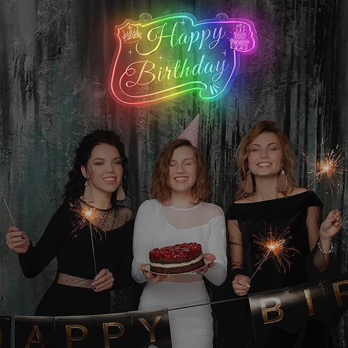 Happy Birthday LED Neon Sign for Backdrop Birthday Party Decoration, RGB Colorful Dimmable Light Up Signs, Art Decoration Happy Birthday Neon Sign for Wall Decor(RGB Color, 16x11 Inch)