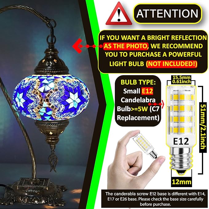CHICON Handmade Mosaic Turkish Lamp | Genuine Glass Mosaic | A Piece of Art in Unique Lamps | Antique Vintage Lamp | Tiffany Boho Lamp | Moroccan Bohemian Small Table Lamp - SWAN Wave Blue