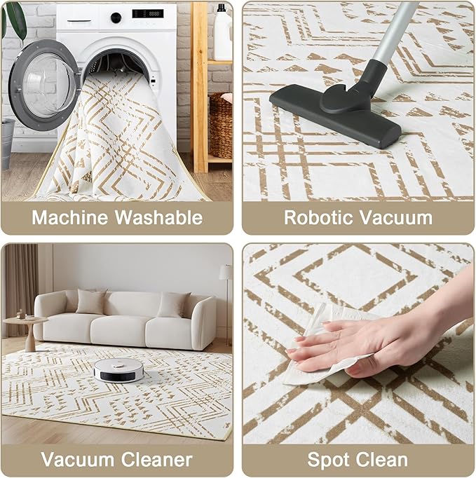 Area Rug Living Room Rugs Large Soft Boho Farmhouse Indoor Floor Rug (Beige, 6'x9')