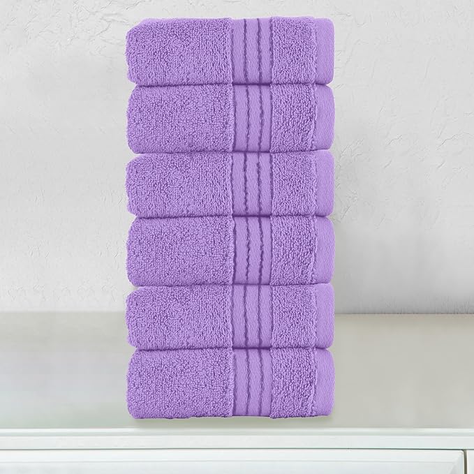 Elegant Comfort Premium Turkish Cotton 6 Pack Washcloths Set - 13 x 13 inch, Luxurious Hotel Spa Quality 100% Turkish Cotton 6PC Washcloth Set - Highly Absorbent - Soft Bathroom Towels, Lilac