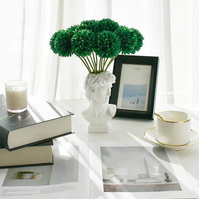 Mandy's Dark Green Artificial Ball Chrysanthemum 12 Stems Faux Flowers with Bendable Stems for DIY Wedding Centerpiece Fall Decor Home Arrangements