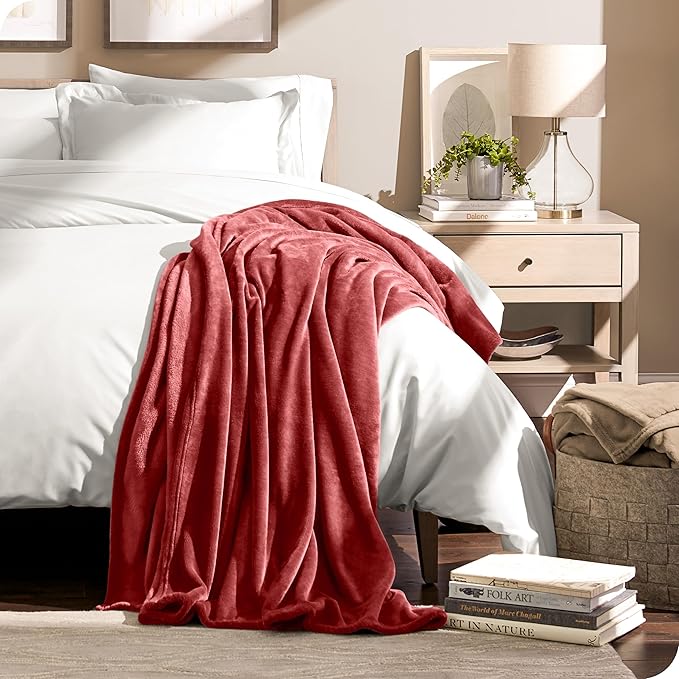 Bare Home Fleece Blanket - Twin/Twin Extra Long - Ultra-Soft Lightweight for Bed, Sofa, and Couch - Luxury Microplush - Cozy Warm Blanket (Twin/Twin XL, Rosewood)