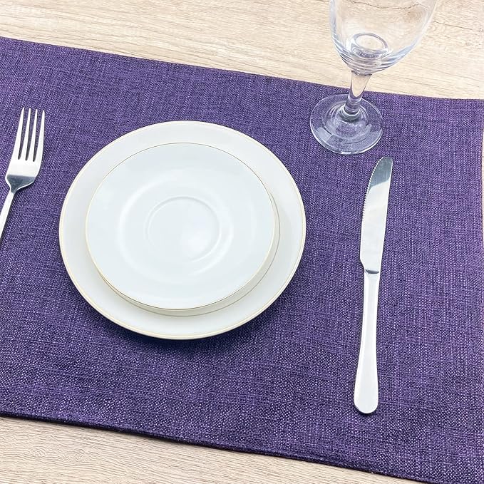 Weabetfu Cloth Placemats Set of 4 Heat Resistant Dining Table Placemmats Cotton Linen Machine Washable Kitchen Table Mats Wrinkle Free Thick Fabric Place Mat,Easy to Clean,13"x19" Purple