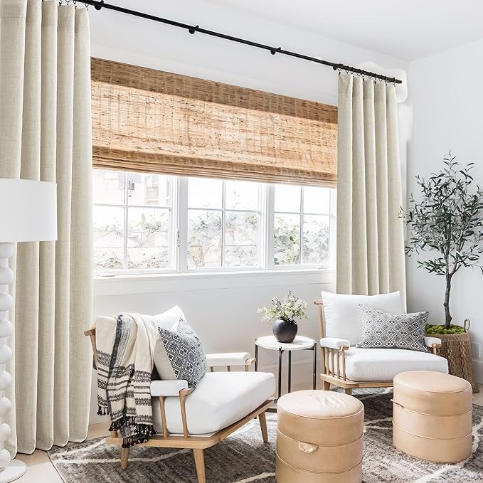 RYB HOME Curtains & Drapes Linen Sheer, Light Filtering Curtains 72 inches Long, Weave Textured/Rod Pocket, Cream Colored, W 52 x L 72 inches, 2 Panels Set
