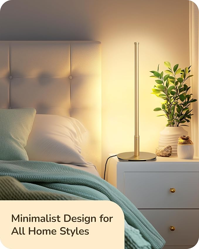 EDISHINE Upgraded LED Table Lamp, Stepless Dimmable Bedside Lamp with 3 Color Temperature, Modern Nightstand Lamp, Desk Lamps for Bedroom, Living Room, Corner, Gift, Metal Finish, Gold, 6W