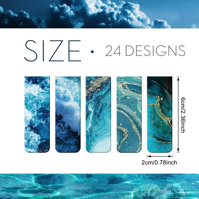 Zonon 24 Pcs Ocean Magnetic Bookmarks Clips Magnet Page Markers Page Clip Funny Bookmark Gifts for Students Teachers Reading Lover Women, Men