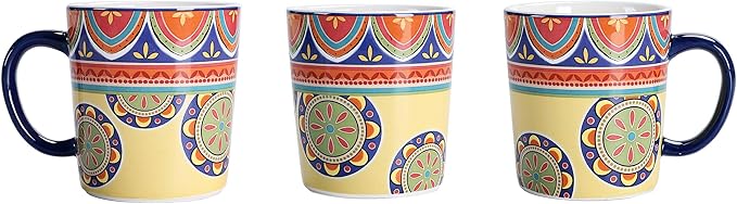 Bico Tunisian Ceramic Mugs, Set of 4, for Coffee, Tea, Drinks, Microwave & Dishwasher Safe