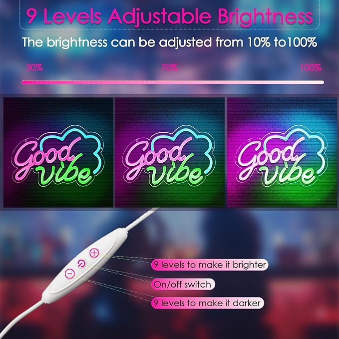 Good Vibe Neon sign Led Neon Lights Pink Wall Decor for Bedroom Led Sign USB Powered for Wall Decor Dimmable for Christmas Thanksgiving Birthday Party Girls Gifts