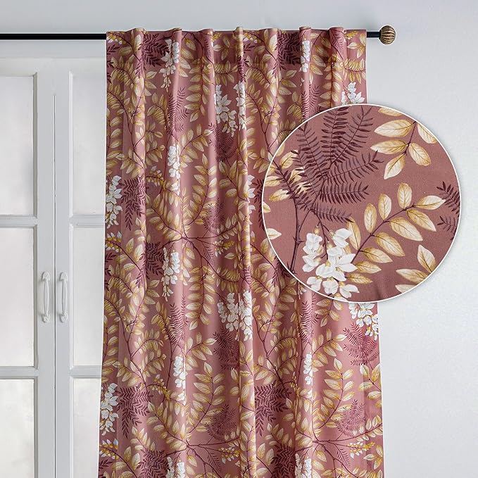 Maison d' Hermine Curtains for Living Room 100% Cotton 108 inch Length One Panel Light Filtering Curtains for Bedroom Windows with Rod and Loop Pockets Drapes (Feuillage Cameo Brown, 50" W x 108" L)