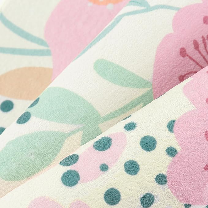 Floral Runner Rug 2x8 Washable Hallway Pink Bedroom Non Slip Cute Long Kitchen Carpet Botanical Indoor Soft Accent Rug for Bathroom Dining Laundry Living Room