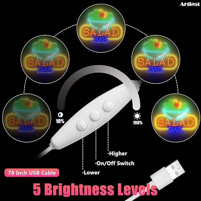 Salad Bar Neon Sign for Wall Decor LED Salad Neon Lights for Home Bar Kitchen Restaurant Buffet Vegan Fresh Vegetables Cafe Party Decoration