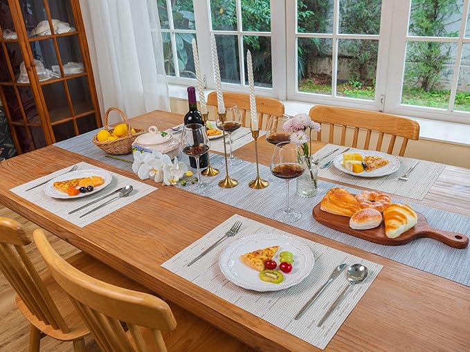 Zupro Placemats Set of 4 Washable Heat-Resistant Non Slip Braided Table Mats Woven PVC Vinyl Kitchen Dining Patio Table Place Mats for Dinner Parties BBQs Indoor and Ourdoor Use.18"x12"(Bamboo-Beige)