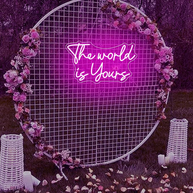 Neonwall The World Is Yours Neon Signs, Pink Led Neon Light for Wall Decor,Light Up Sign for happy birthday, Wedding, Engagement,USB Powered Led Neon Signs for Bedroom Decor 22 x 13'' (Pink)