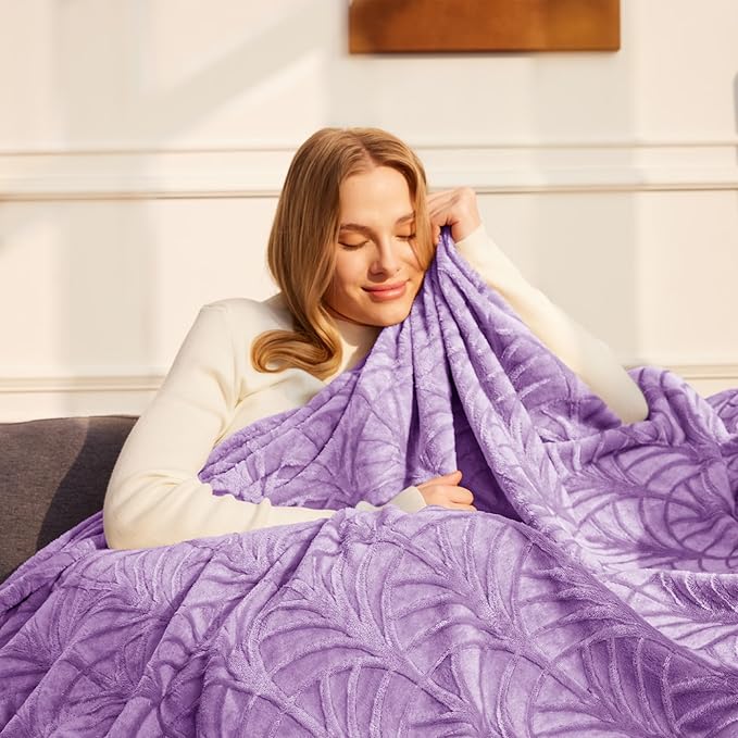 Whale Flotilla Flannel Fleece Twin Size Blanket for Bed, Soft Fluffy Velvet Bedspread Coverlet with Decorative Vintage Pattern for All Season, Warm and Lightweight, 60x80 Inch, Lilac