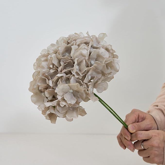 Artificial Hydrangea Flowers Coffee Heads 10 Fake Hydrangea Silk Flowers for Wedding Centerpieces Bouquets DIY Floral Decor Home Decoration with Stems(VASE NOT Included)