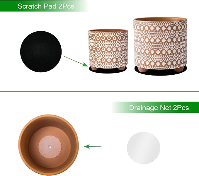 D'vine Dev Set of 2 Terracotta Planter Pots, 6 Inch & 8 Inch, Design Plants Pot with Drainage Hole, Desert Mirage, Terracotta/White, 34-953-B-1