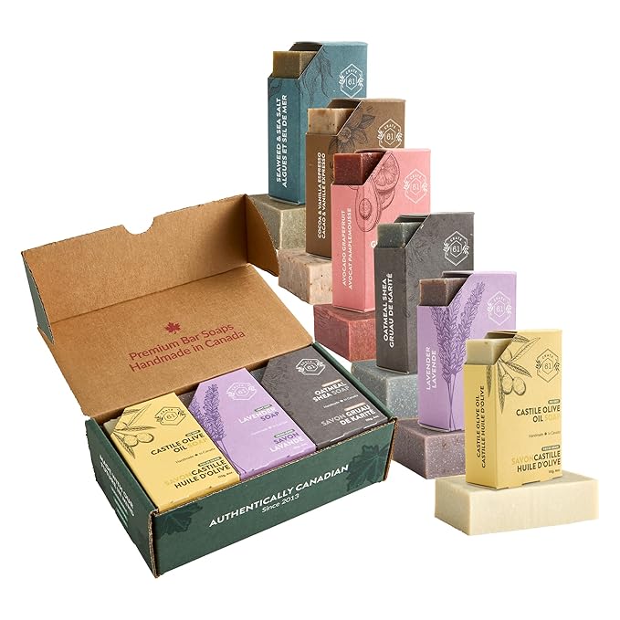 Handmade in Canada, Plant Based Cold Process Natural Bar Soap, With Premium Essential Oils, Pack of 6 (Dry Skin)