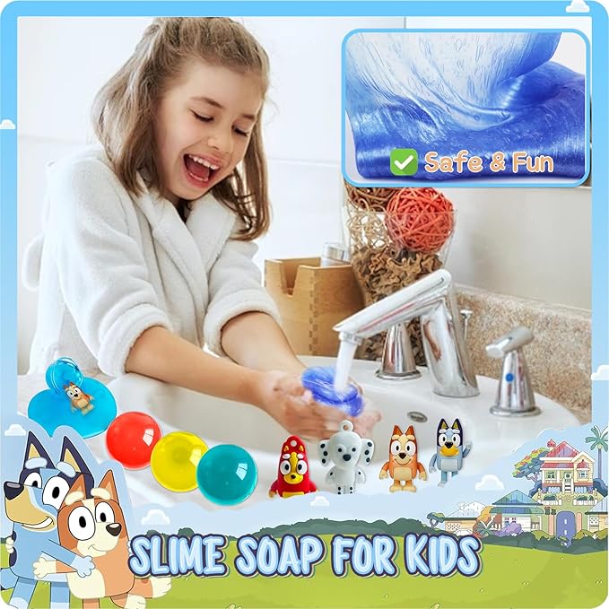 Bath Slime Kids Soap Bath Toy, Blue Heelers Bath Bombs for Kids, Bath Bombs with Surprise Inside, Slime Kit Kids Bath Bombs Rich in Natural Essential Oils for Dry Skin Moisturize, Gifts Card for Kids