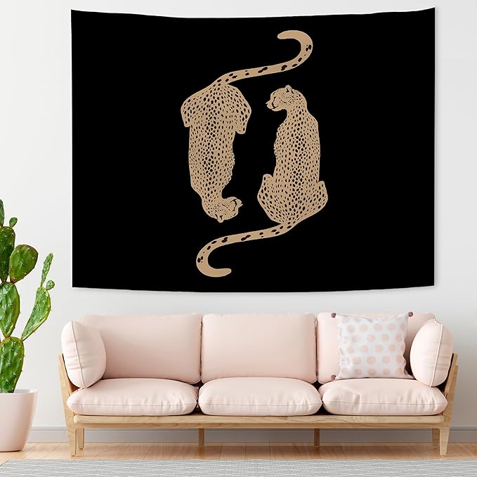 KAIOUS Black Leopard Cheetah Tapestry, Y2k Leopard Cheetah Wall Hanging Tapestries for Bedroom Living Room Dorm Girls Room Home Decor 50x58 Inches