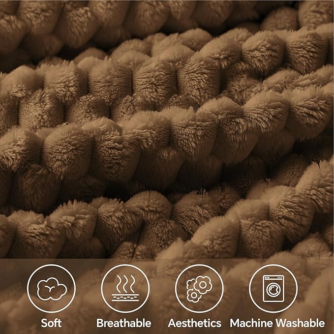 BEDELITE Fleece Blanket - 3D Jacquard Decorative Brown Throw Blankets for Couch & Bed, Soft and Cozy Warm Plush Fluffy Blanket All Seasons Suitable, 108x90Inches