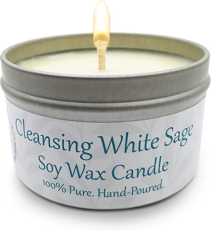 White Sage Candle for Home Cleansing - 6oz of Natural Soy Wax and Sage Essential Oil - Strong Scented Candle, Non Toxic - Aromatherapy, Manifestation, Relaxation Gifts - Alternative Imagination