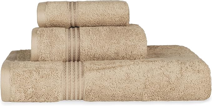 Superior Egyptian Cotton 3-Piece Towel Set, Basic Towels For Bathroom, Home Decor, Guest Bath, Shower, Apartment, Included 1 Face, 1 Hand, 1 Bath Towel, Washcloth, Quick Dry, Taupe