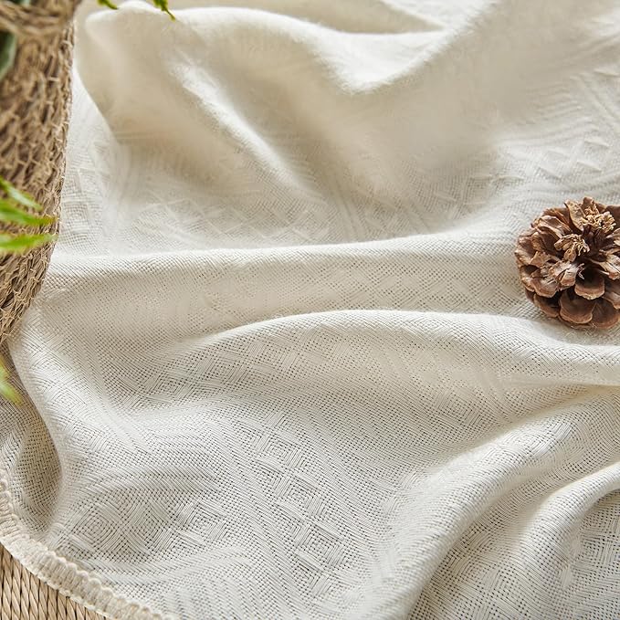 Joydeco Beige Boho Curtains 96 Inches Long 2 Panels, Super Soft Bohemian Farmhouse Curtains, Semi Sheer Light Filtering Drapes for Bedroom Living Room (Rod Pocket with No Tassels, 52Wx96L)