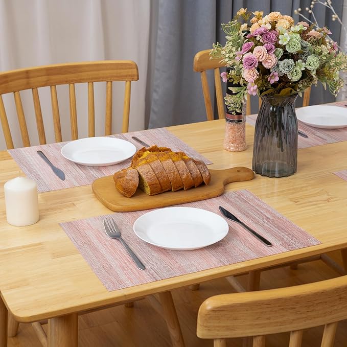 Winknowl Placemats Set of 8, Heat Resistant Stain Resistant Woven Vinyl Insulation Place mats, Durable Washable Elegant Table Mats for Kitchen Dining Table Decor (Misty Rose)